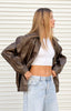 Women's Brown Oversized Faux Leather Jacket Loose Fit