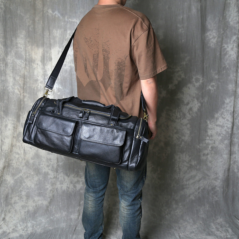 Vintage leather weekender duffel bag for men