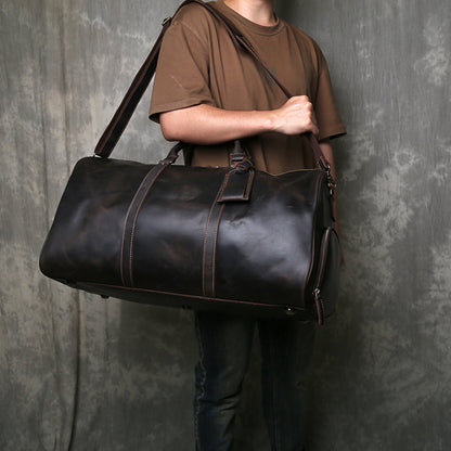 Large leather duffle bag with shoe section