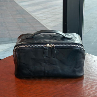 Leather Cosmetic Bag in Tan Top-Grain Cowhide for Travel