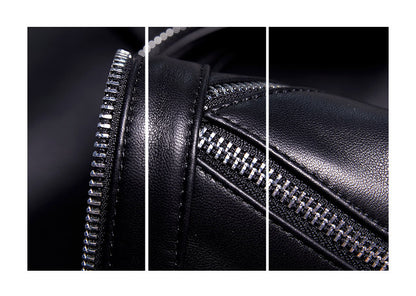 Petite women black slim fit leather jacket