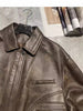Women Oversized Brown Leather Moto Jacket