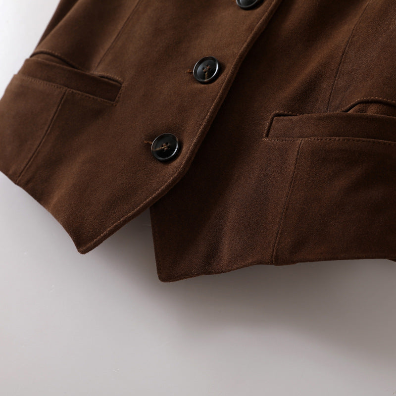 Brown suede leather vest women