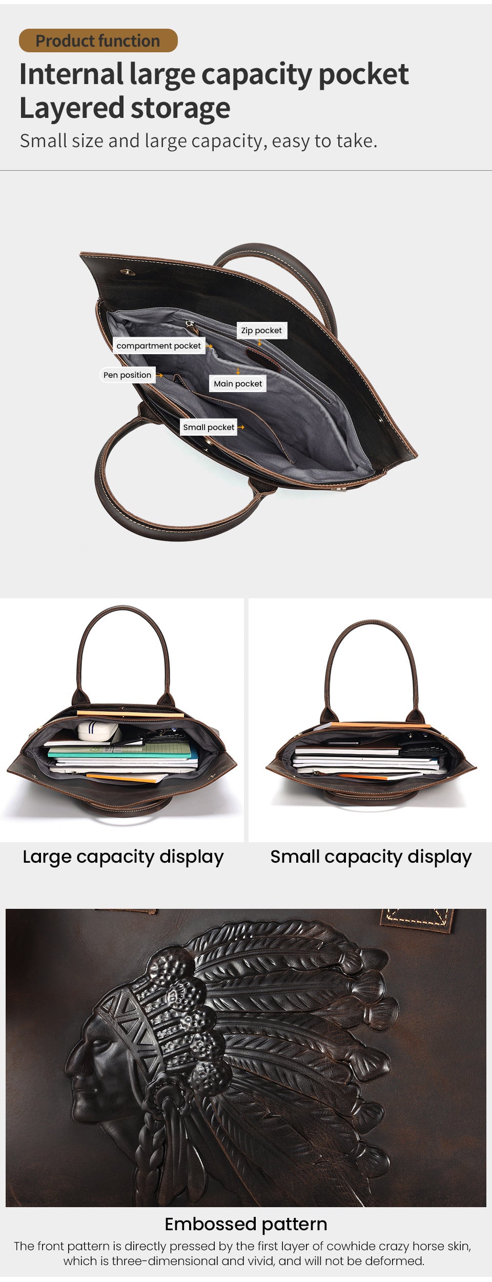 Retro crazy horse leather briefcase for work