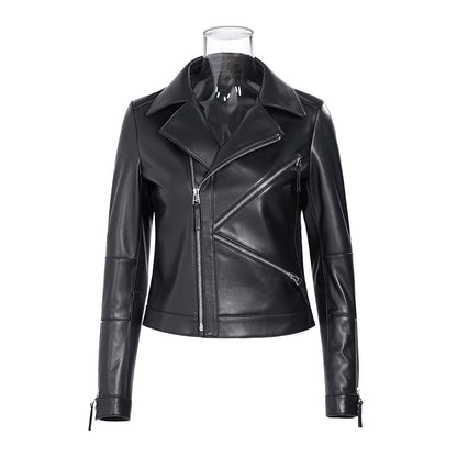 Women slim fit brown biker leather jacket