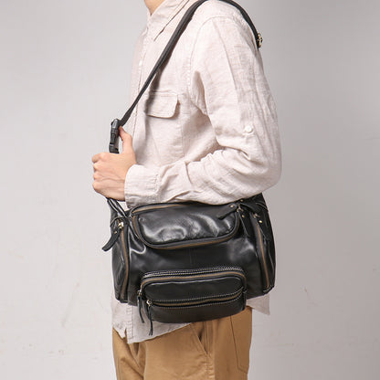 black top grain cowhide leather crossbody sling bag