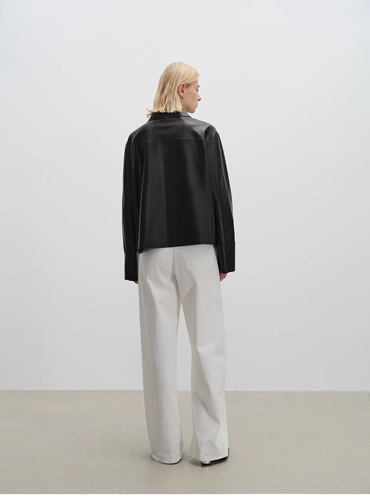 Women’s Genuine Sheepskin Black Leather Coat