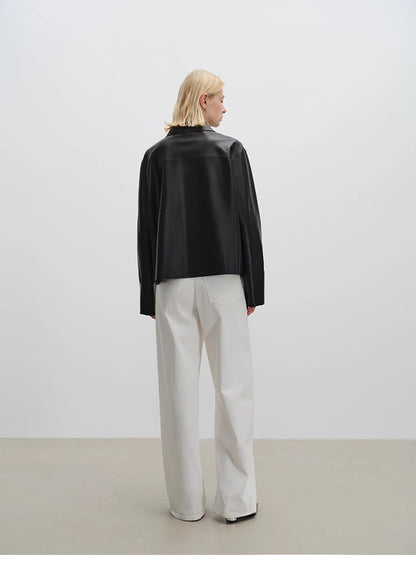 Women’s Genuine Sheepskin Black Leather Coat