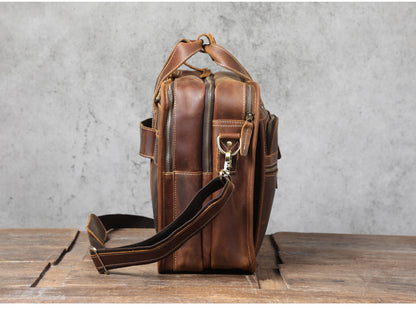 Brown Top Grain Leather Airport Messenger Bag