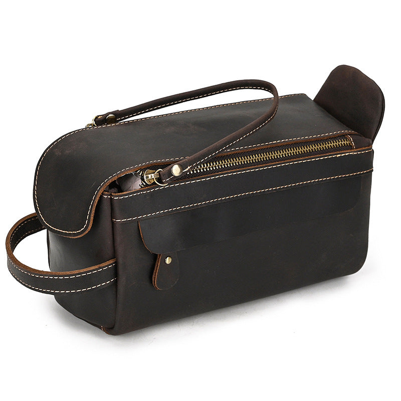 Leather Dopp Kit for Men in Black Top-Grain Cowhide