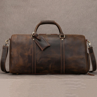 Leather weekender duffle bag with shoe compartment
