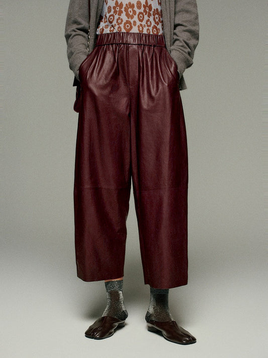 Wide Leg Faux Leather Trouser Women High Waist