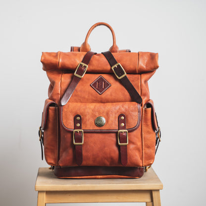 Tanned Leather Backpack for Work and Travel