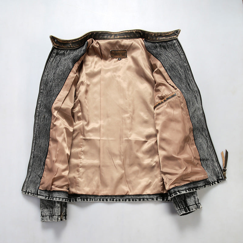 Retro venom denim real leather jacket