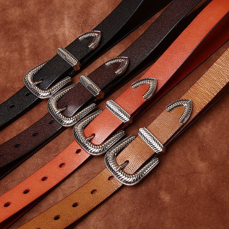 Genuine Leather Belt for Women with Pebbled Texture
