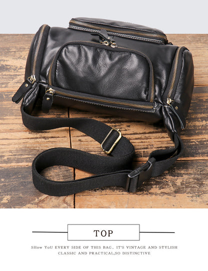 black top grain cowhide leather crossbody sling bag