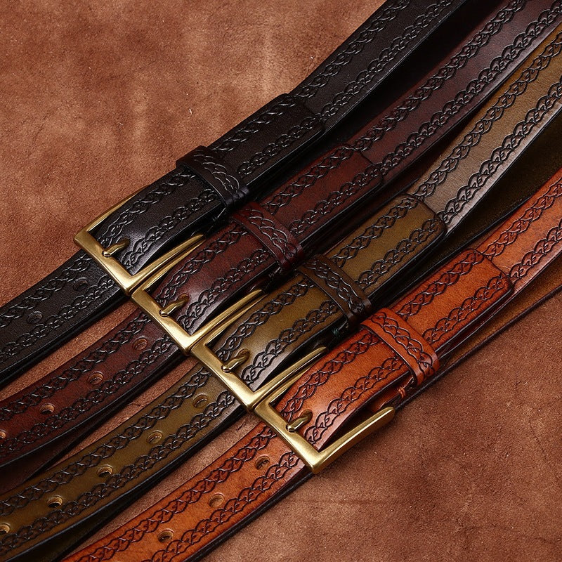 Top Grain Leather Belt for Women with Embossed Detail