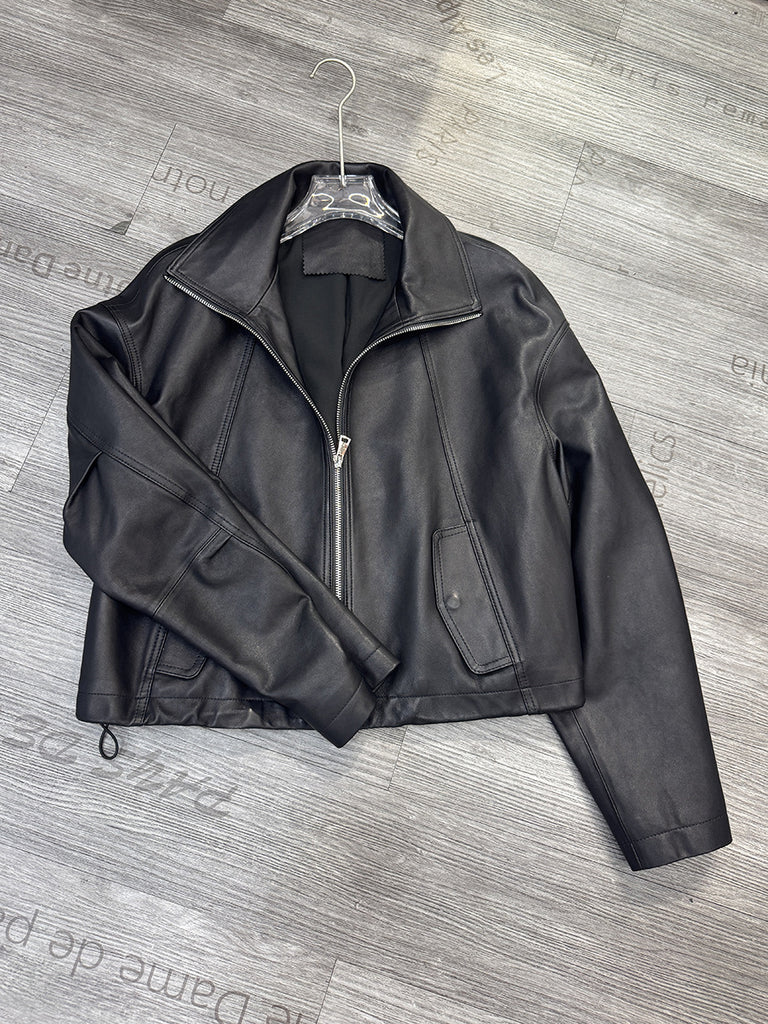 Women Oversized Real Leather Moto Jacket