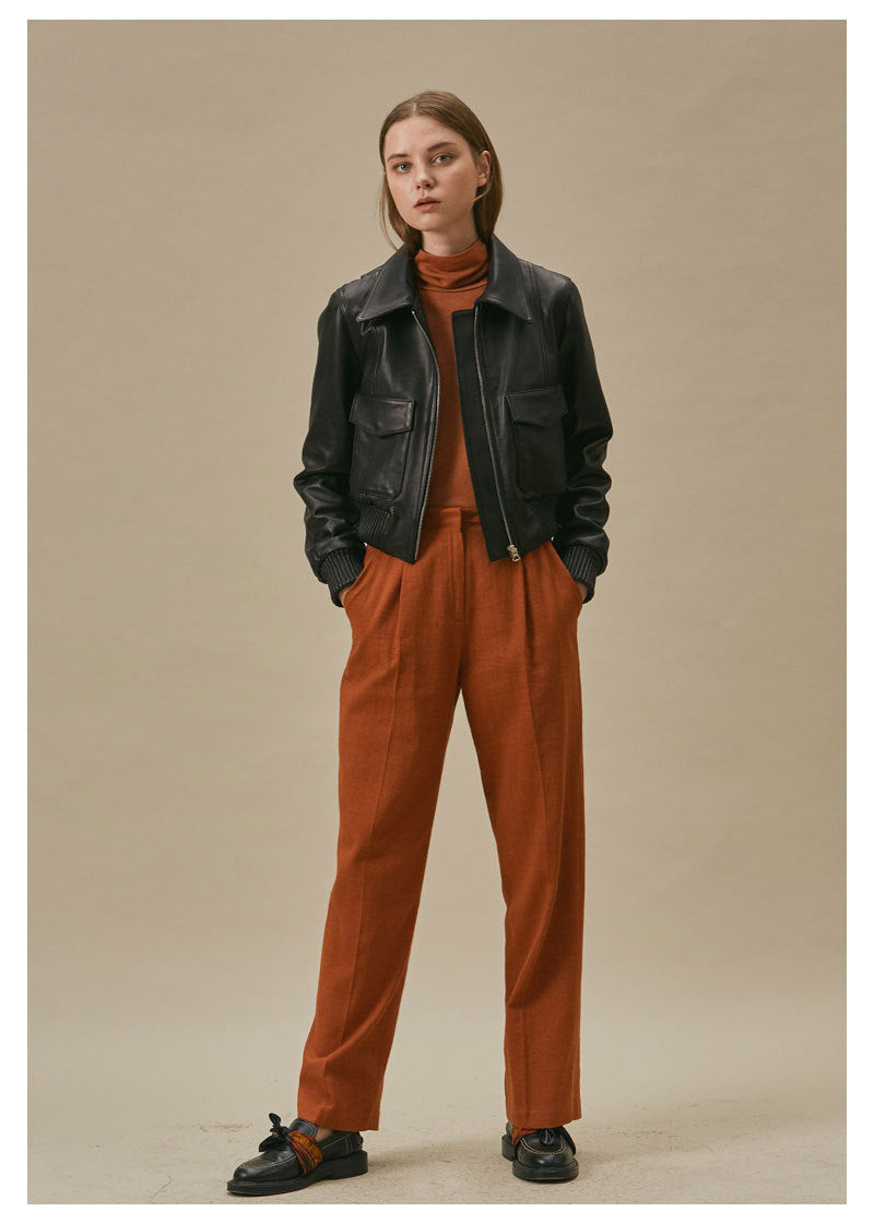 Women's Black Slim Fit Leather Baseball Style Jacket