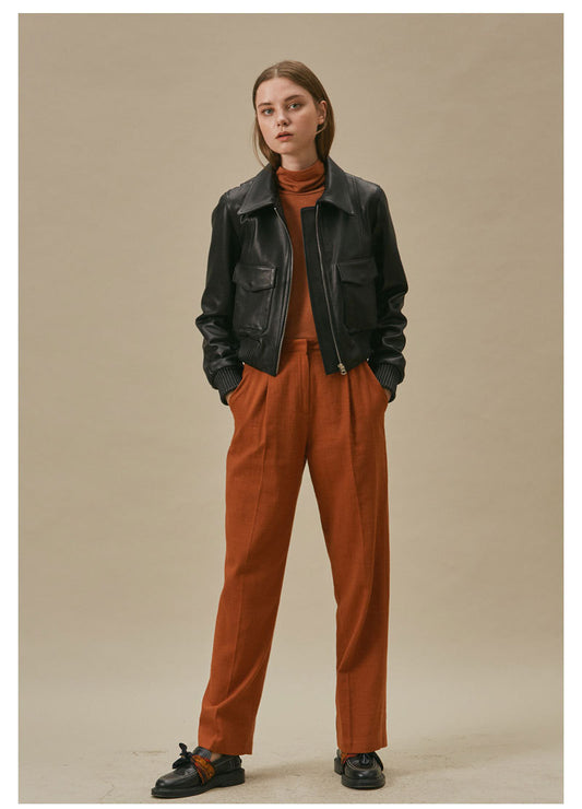 Women's Black Slim Fit Leather Baseball Style Jacket