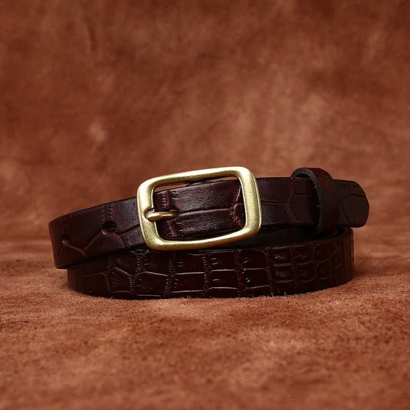 Women’s Embossed Leather Belt Crocodile Pattern Cowhide