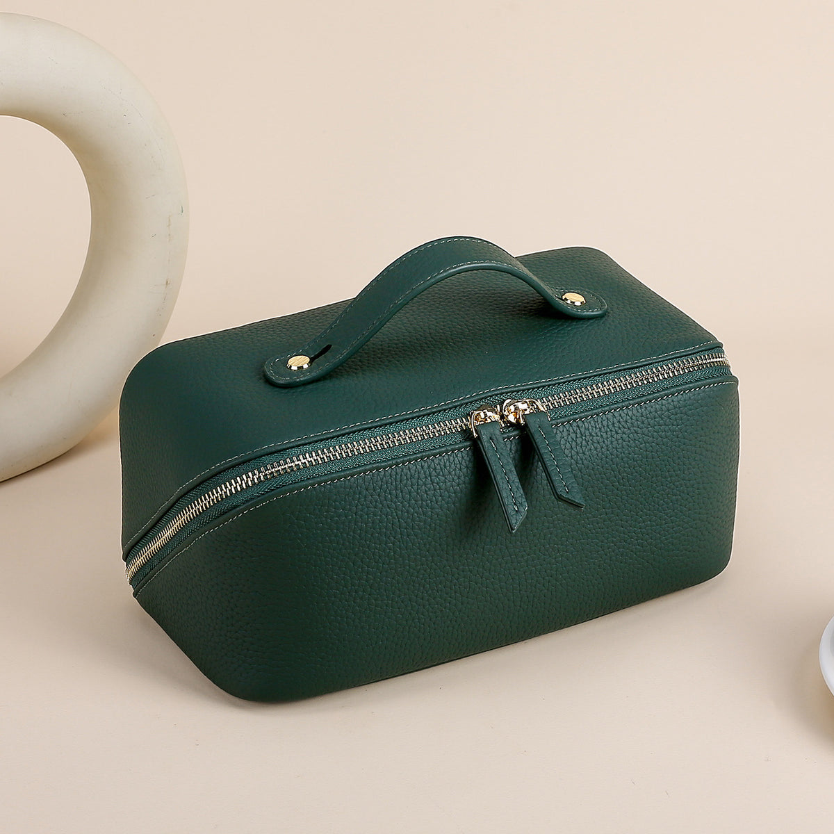 Women's Leather Toiletry Bag with Divided Cosmetic Organizer