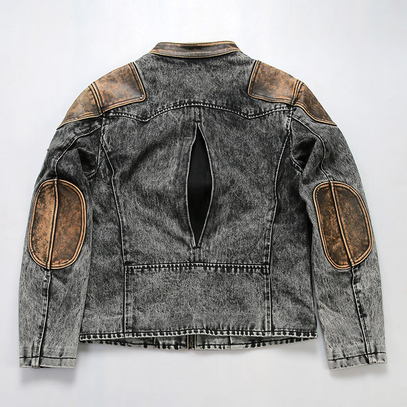 Retro venom denim real leather jacket