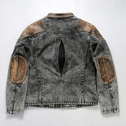 Retro venom denim real leather jacket