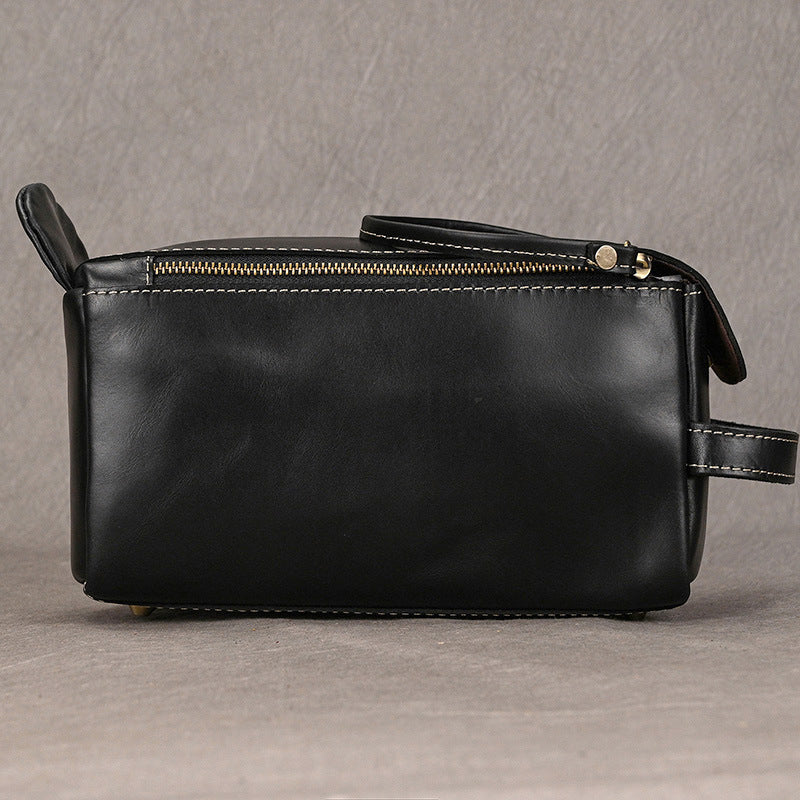 Leather Dopp Kit for Men in Black Top-Grain Cowhide