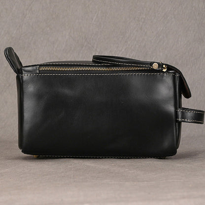 Leather Dopp Kit for Men in Black Top-Grain Cowhide