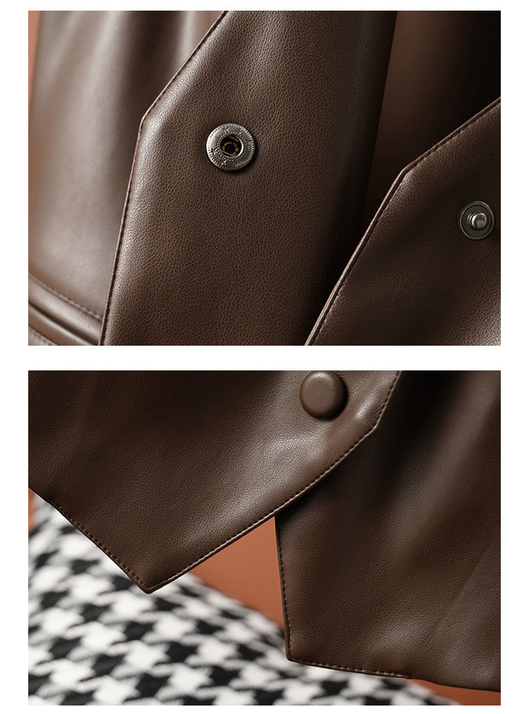 Women's short leather vest with v neck