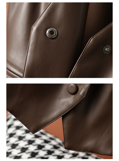 Women's short leather vest with v neck