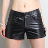Women black genuine leather mini shorts mid waist fit