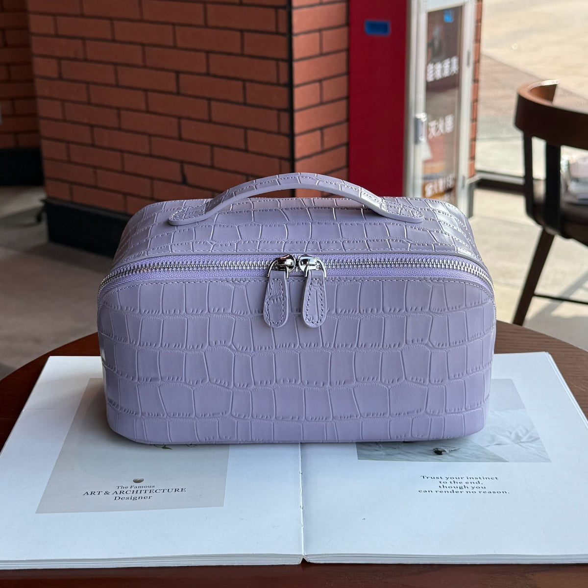 Leather Travel Toiletry Bag in Embossed Cowhide