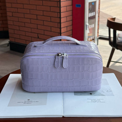 Leather Travel Toiletry Bag in Embossed Cowhide