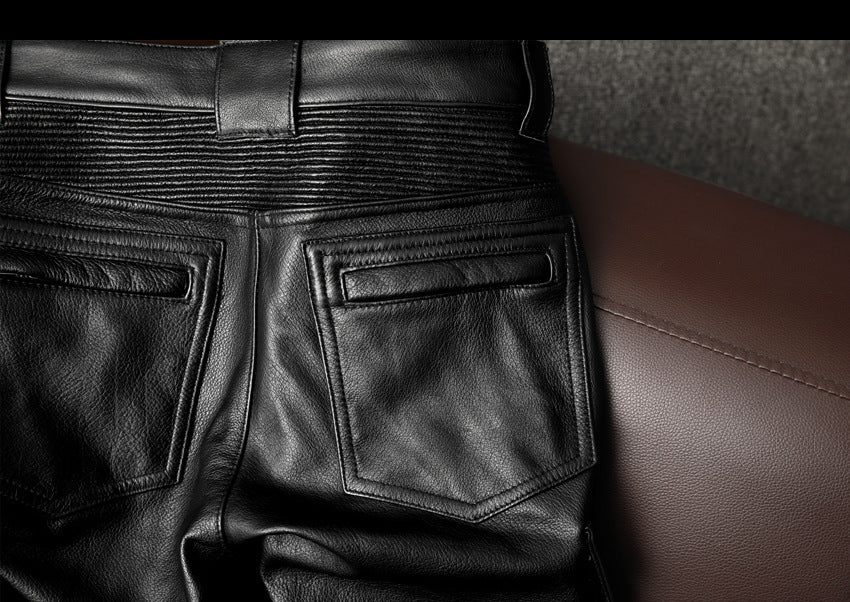 Black leather motorcycle riding pants