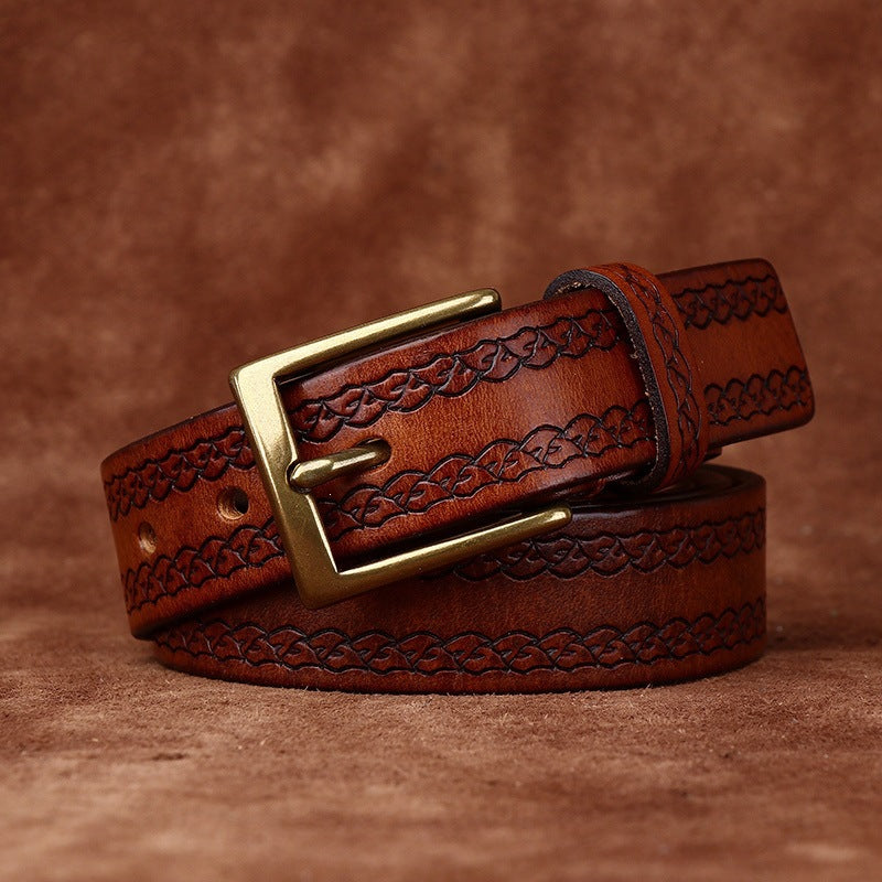 Top Grain Leather Belt for Women with Embossed Detail
