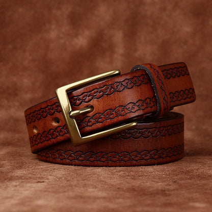 Top Grain Leather Belt for Women with Embossed Detail