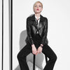 Black slim fit genuine leather jacket women
