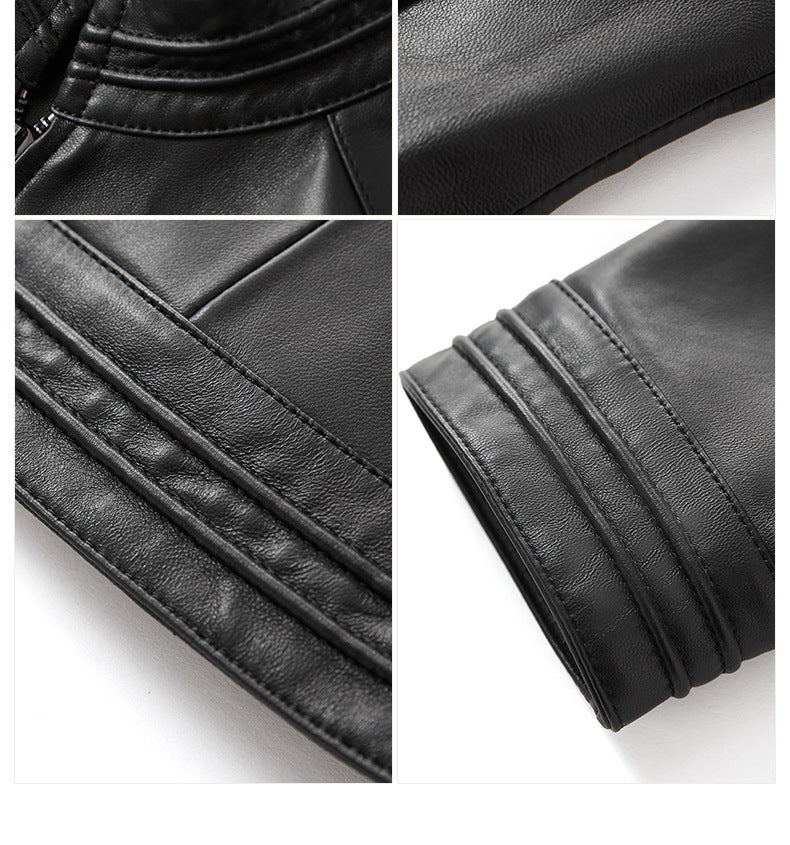 Black slim fit leather jacket women
