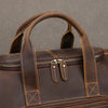 Full grain leather travel duffel with adjustable shoulder strap and balanced structure