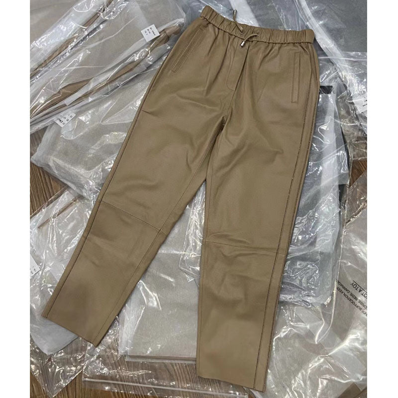 Genuine sheepskin cropped leather pants