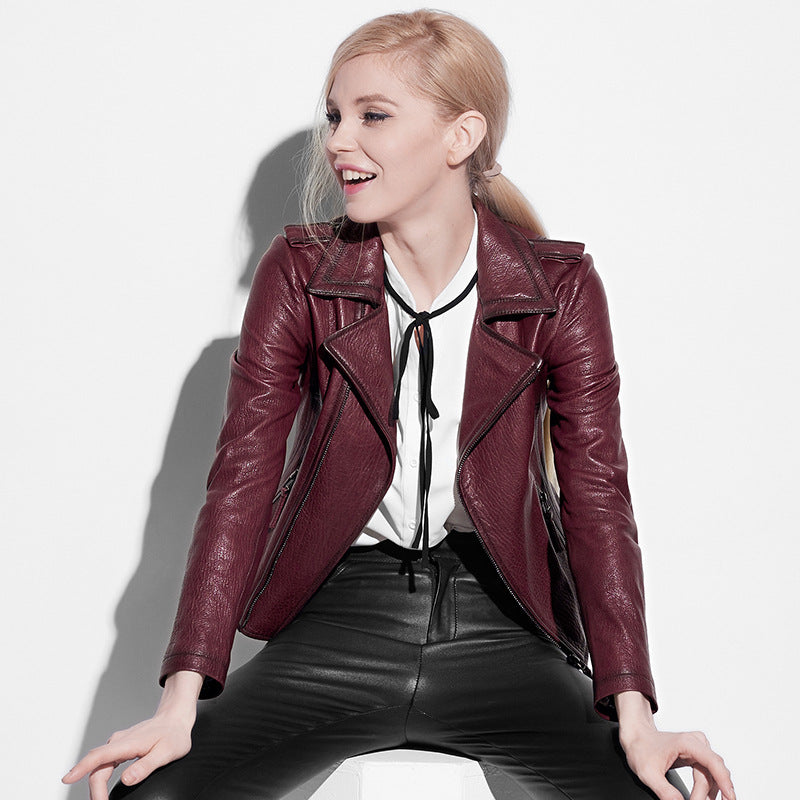 Genuine leather women slim fit biker jacket