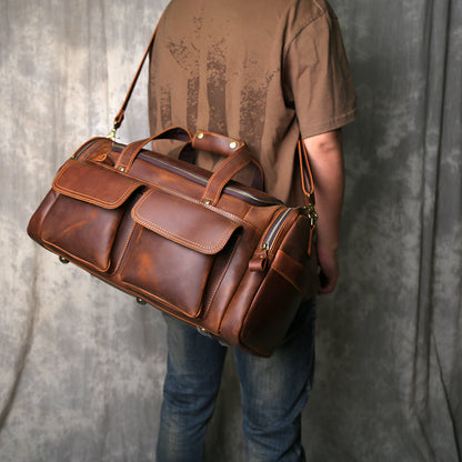 Mens crazy horse leather travel duffle bag