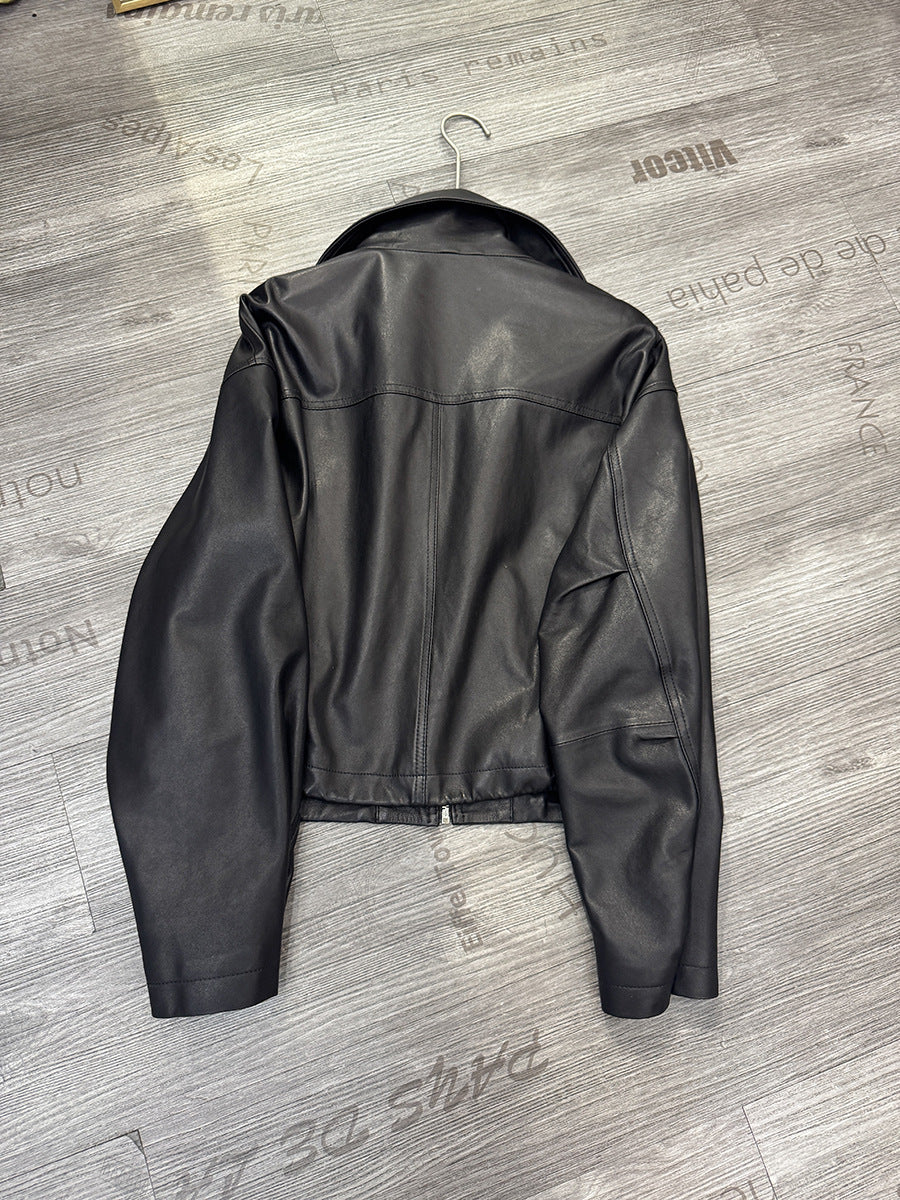 Women Oversized Real Leather Moto Jacket