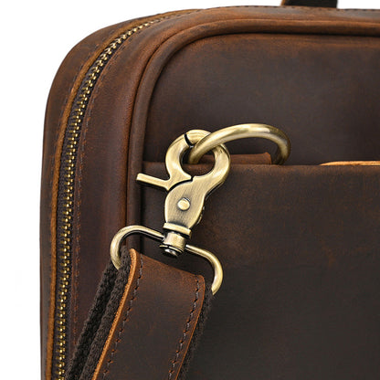 Retro crazy horse leather slim briefcase