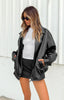 Women's Oversized Black Faux Leather Bomber Jacket