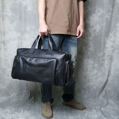 Men’s full grain leather travel duffel bag