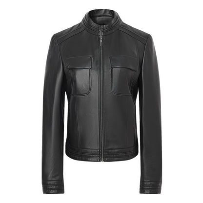 Black slim fit leather jacket women