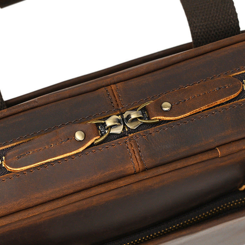 Retro crazy horse leather slim briefcase